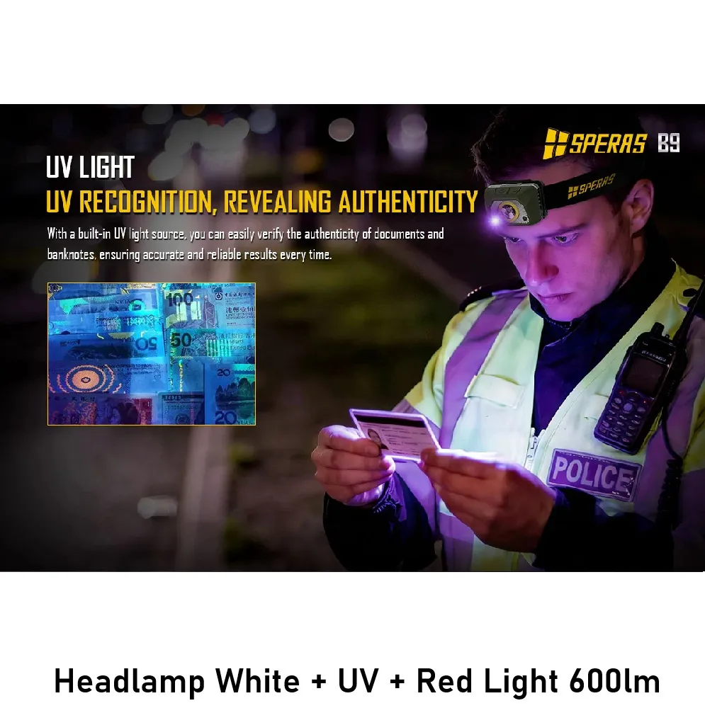 Headlamp White + UV + Red Light 600lm pic 5.webp