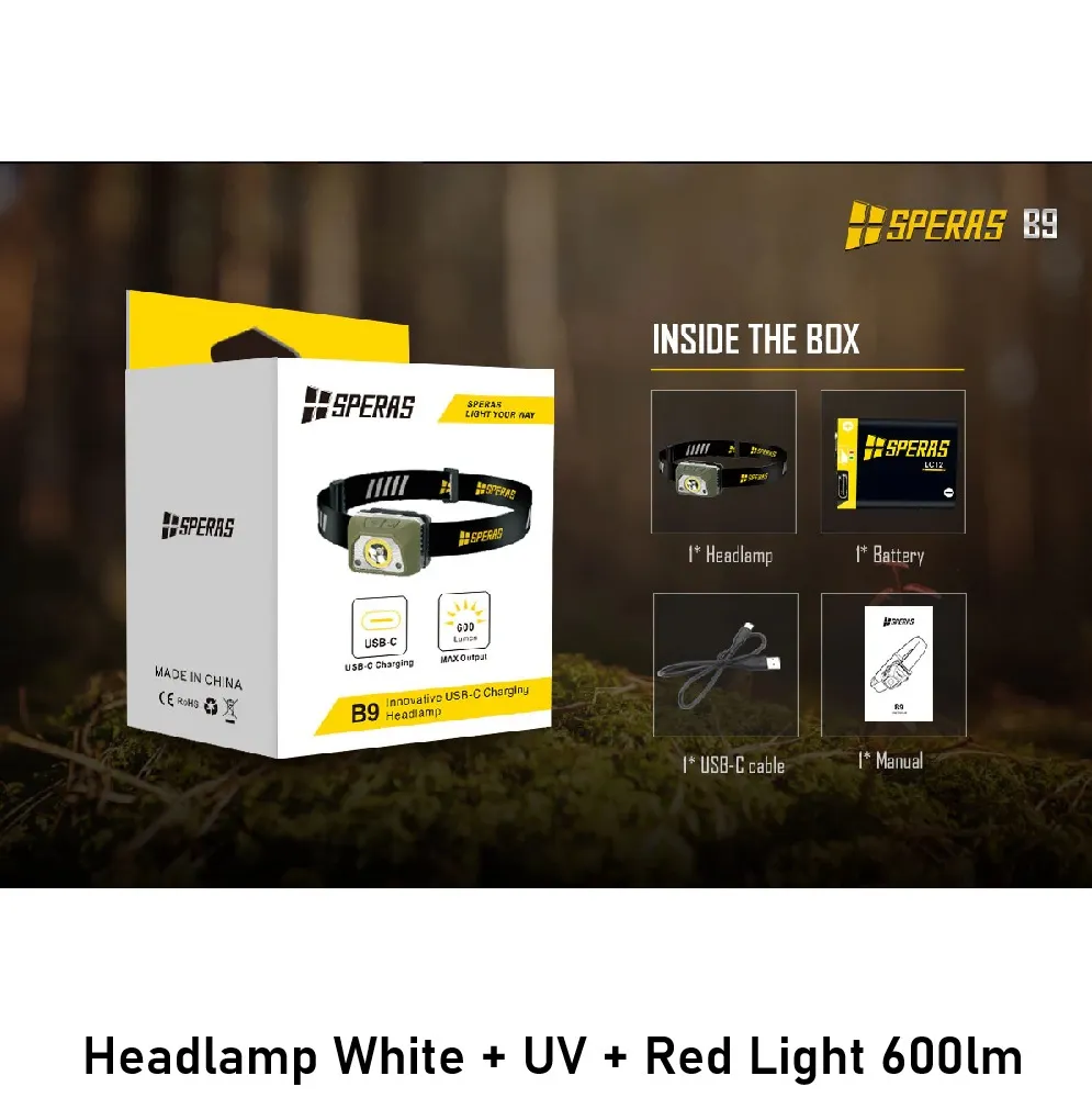 Headlamp White + UV + Red Light 600lm pic 6.webp
