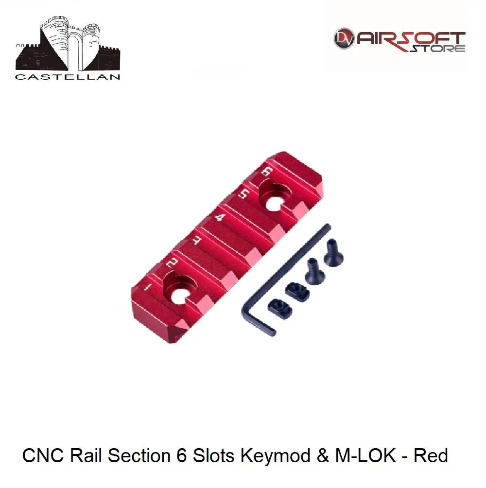 CNC Rail Section 6 Slots Keymod & M-LOK - Red