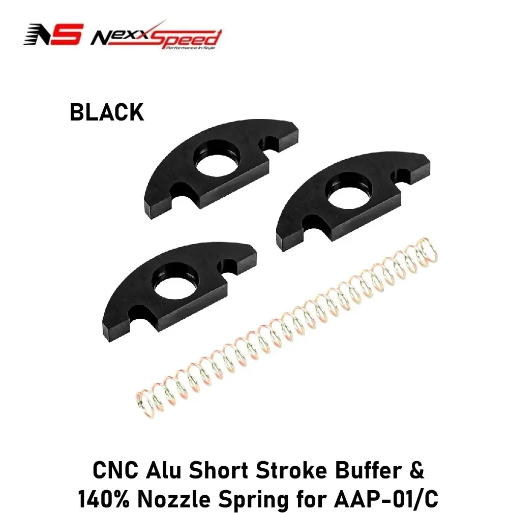 [2100000089635] CNC Alu Short Stroke Buffer & 140% Nozzle Spring for AAP-01/C (BLACK)